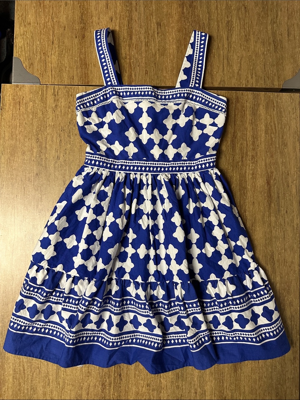 Kate spade like new poplin lantern flounce mini blue white as seen on tv dress
